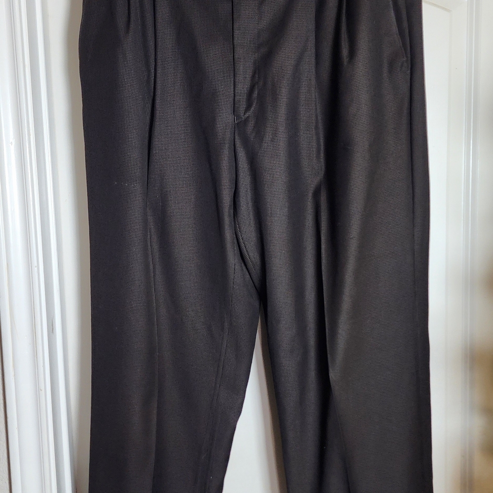 RALPH Ralph Lauren 34x32 Pleat‎ Cuff Poly Viscose Mini-Houndstooth Brown Pants